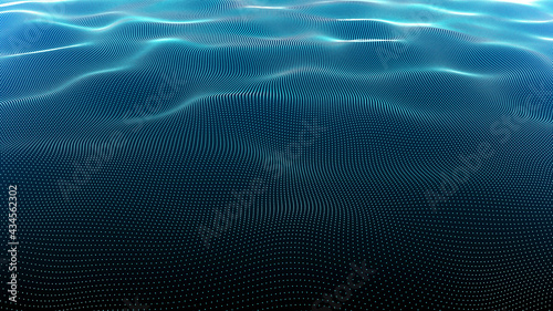 Abstract digital background. Futuristic wave of dots and weave lines. Digital technology. 3d rendering.