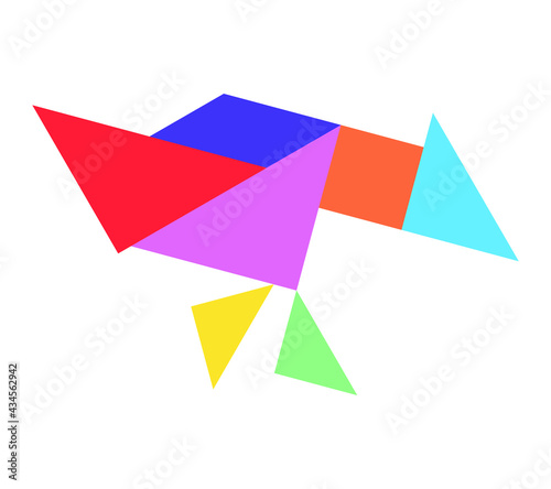 Color tangram puzzle in bird shape on white background