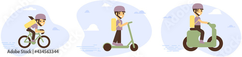 Online delivery service concept, online order tracking, delivery home and office. Warehouse, truck, drone, scooter and bicycle courier, delivery man and girl. Vector illustration