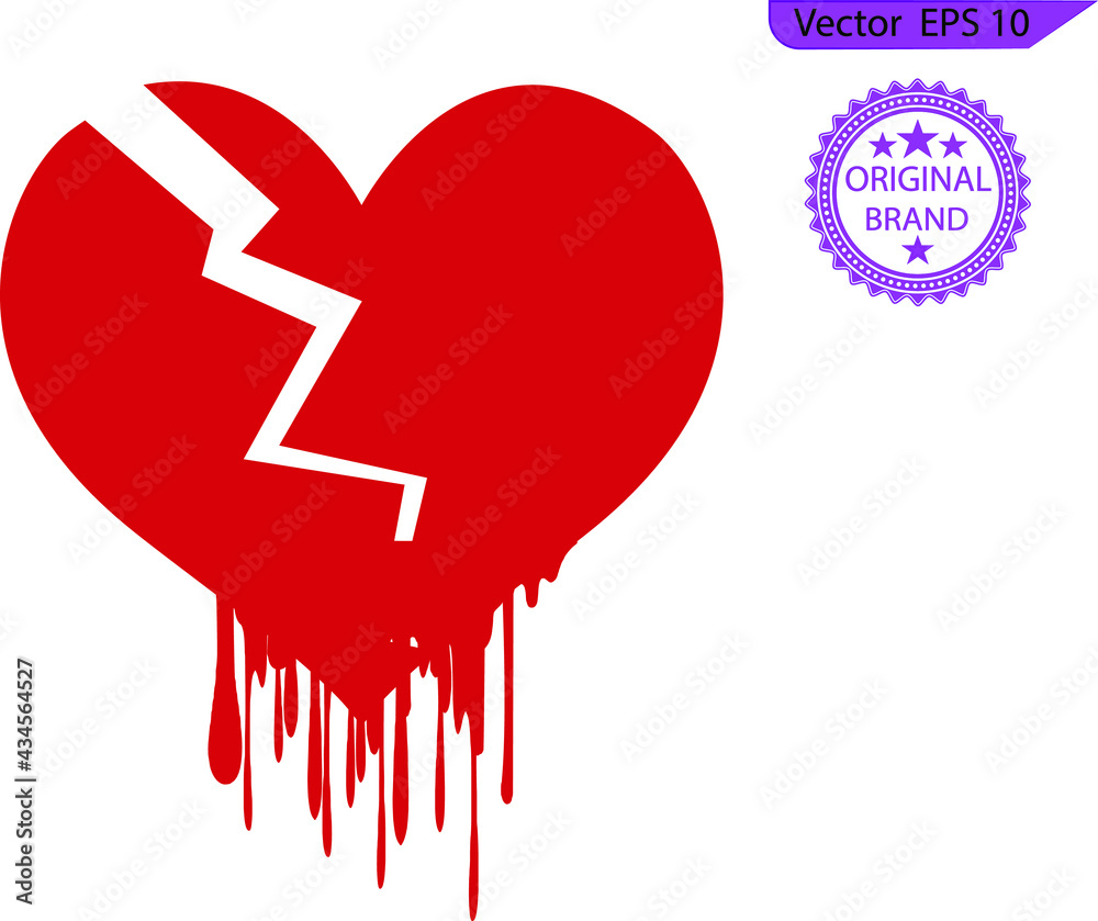 Red heartbreak, flat drip heart icon for apps, print and websites ...