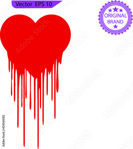 Fotografija Red heartbreak,  flat drip heart  icon for apps, print and websites