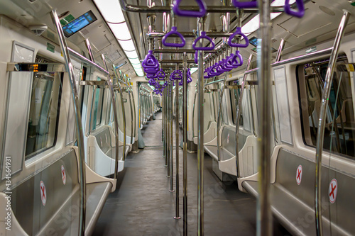 View of a Subway train interior of Kolkata East West Metro system, West Bengal, India	