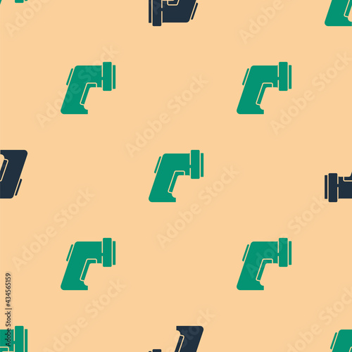Green and black Digital contactless thermometer with infrared light icon isolated seamless pattern on beige background. Vector