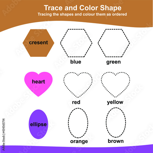 Tracing and coloring the shapes Worksheet. This worksheet is suitable for educating early age children to understand shapes and color. Educational printable math worksheet. Additional coloring page
