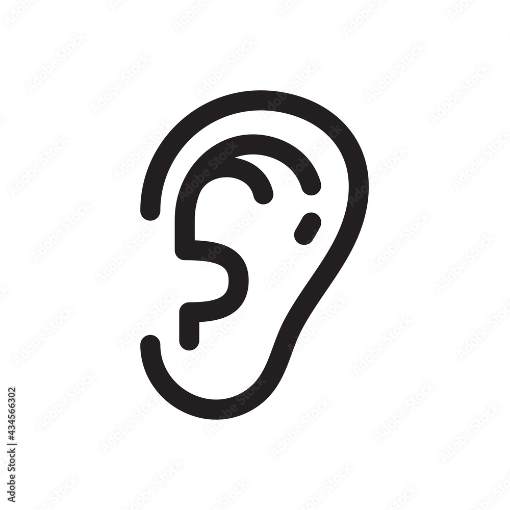 Ear icon. Ear line design The concept of hearing problems Isolated on background