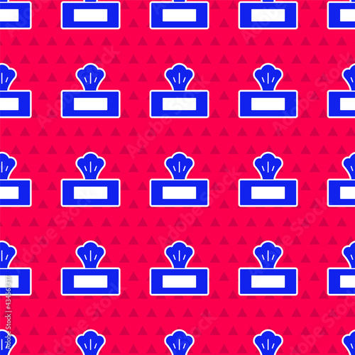 Blue Wet wipe pack icon isolated seamless pattern on red background. Vector