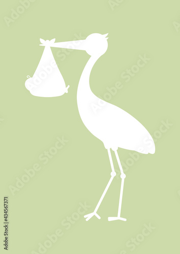 Karte Stehender Storch Mit Baby Unisex Silhouette Grün