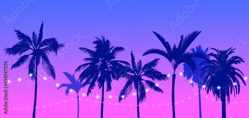 Vector illustration  image of palm trees on a warm summer evening