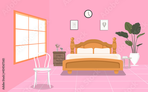 interior of pink bedroom in a house in flat design