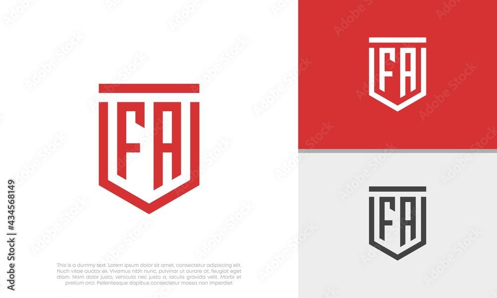 Initials FA logo design. Initial Letter Logo. Shield logo. Initials FA logo design. Initial Letter Logo. Shield logo.
