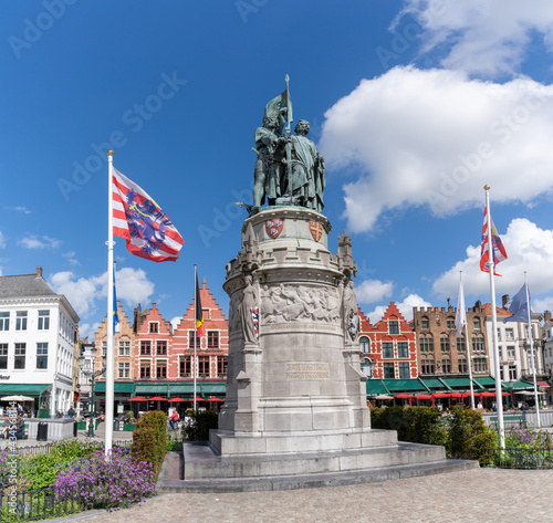 statue of Jan Breidel and Pieter de Coninck in the Market Square in the historic city center of Bruges