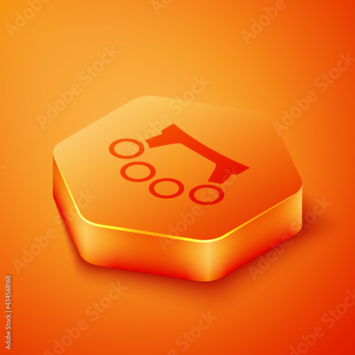 Isometric Brass knuckles icon isolated on orange background. Orange hexagon button. Vector