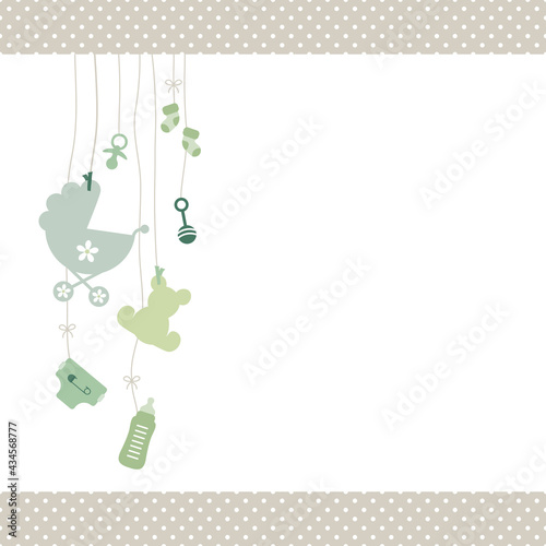 Links Hängende Babysymbole Unisex Grün Kanten Punkte Beige