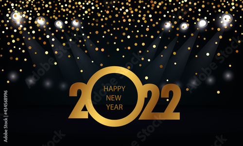 Happy new year 2022 Elegant golden text. Minimalistic vector illustration