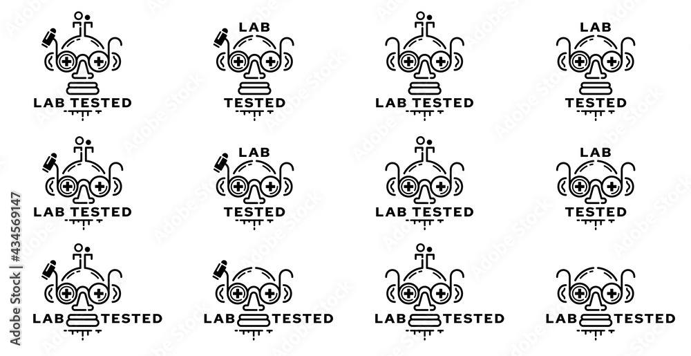 Concept for product packaging. Labeling - lab tested. The icon of a doctor or laboratory assistant in the form of a research flask with glasses is a symbol of medical research or verification.Vector