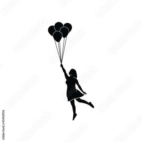 Foto young girl silhouette flying with air balloon logo design inspiration