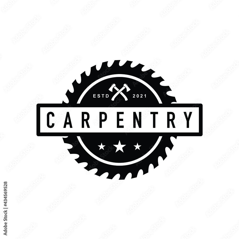 Fototapeta premium circular saw carpentry woodworking logo design inspiration