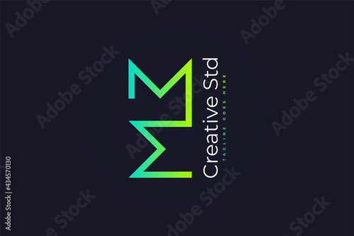Initial Letter M and M Logo in Green Gradient. MM Logo Usable For Business or Identity Logos. Vector graphic design template element