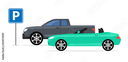 Parking car spot lot. Vector car park icon front view cartoon flat icon