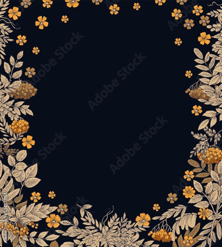 Wallpaper Mural Branches and fruits of mountain ash. Square frame. Background illustration. Hand drawing outline. Flowering of garden plants. Abstract plant picture. Vector. Torontodigital.ca