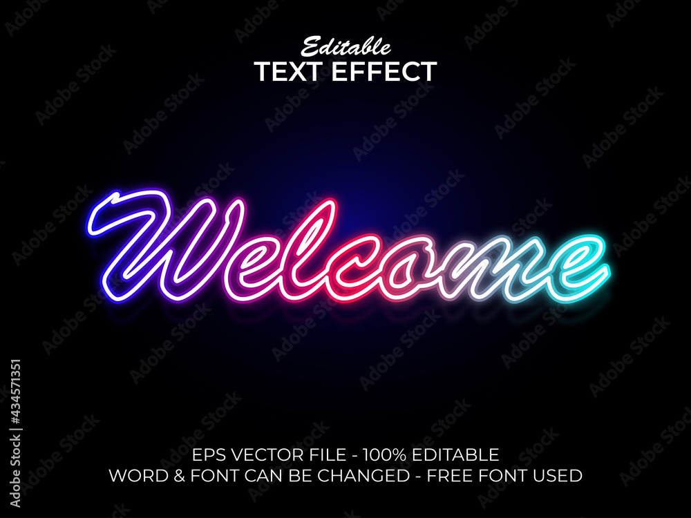 Colorful outline neon text effect. Editable text font effect vector graphic.