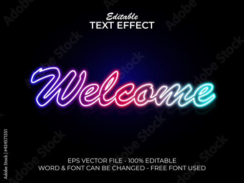 Colorful outline neon text effect. Editable text font effect vector graphic.