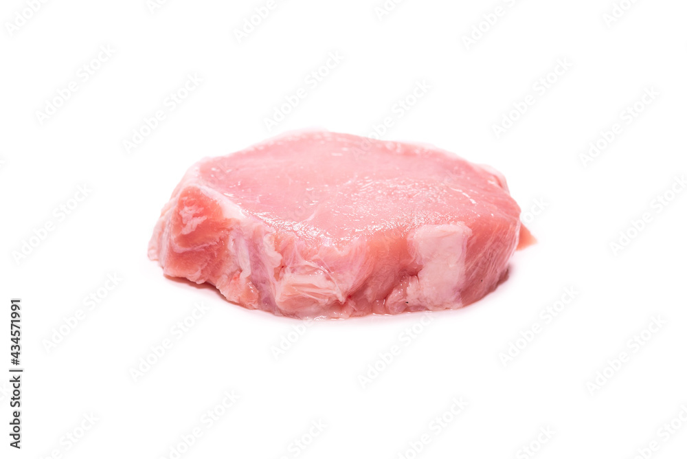 Raw pork pieces isolated on a white background.