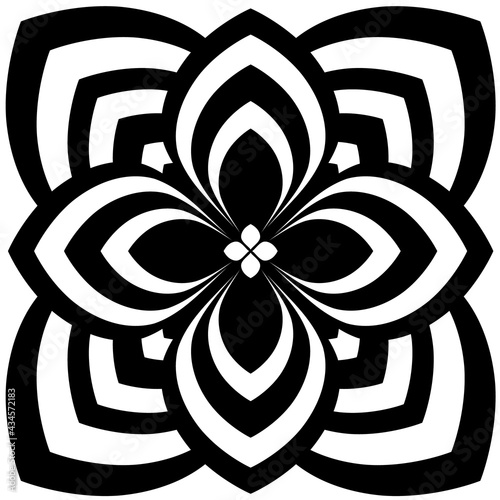Black and white floral pattern on white background