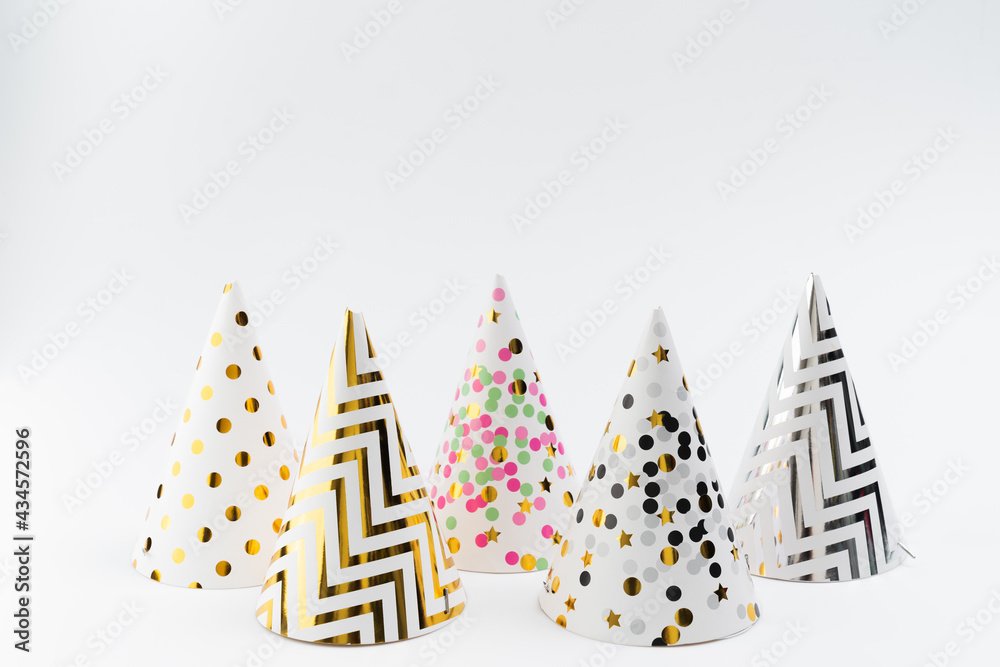 Happy New Year party hat on white background.