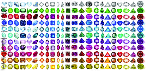illustration set of precious stones of different cuts and colors photo