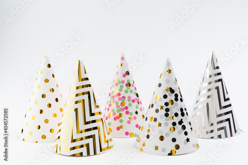 Happy New Year party hat on white background.