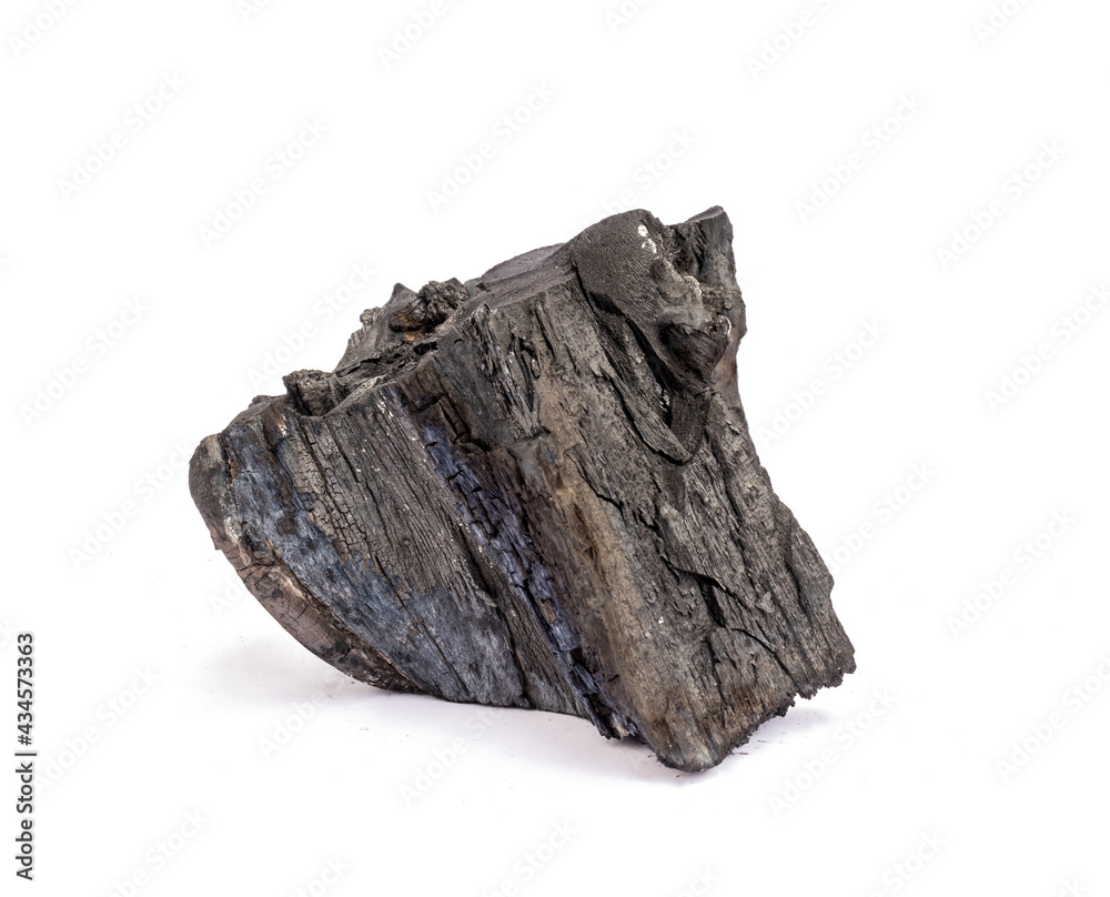 Natural wood charcoal isolated on white background. Hardwood charcoal.