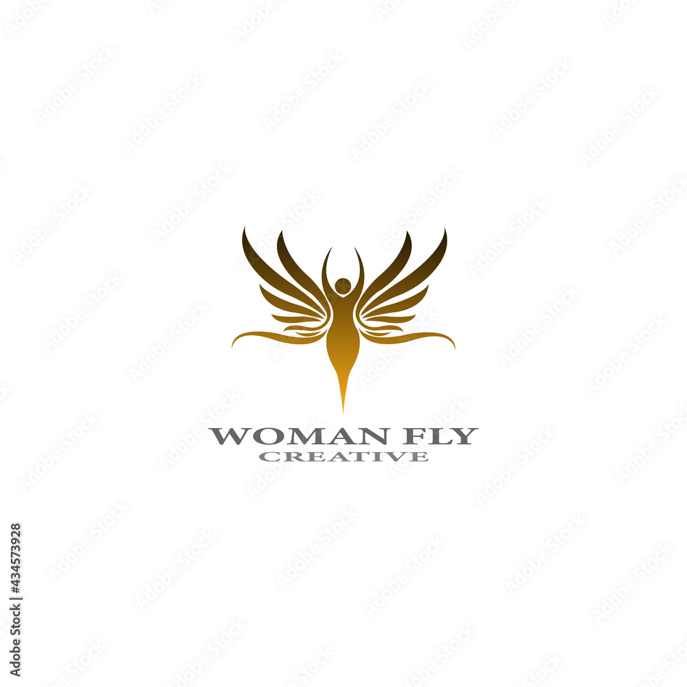women fly angel logo award and wings with silhouette style women fly angel logo award and wings with silhouette style