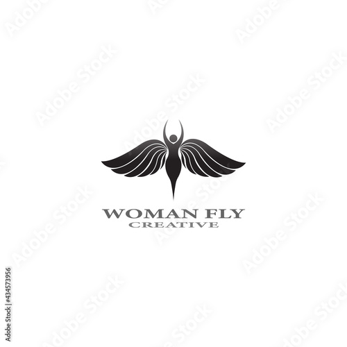 women fly angel logo  award  and wings with silhouette style