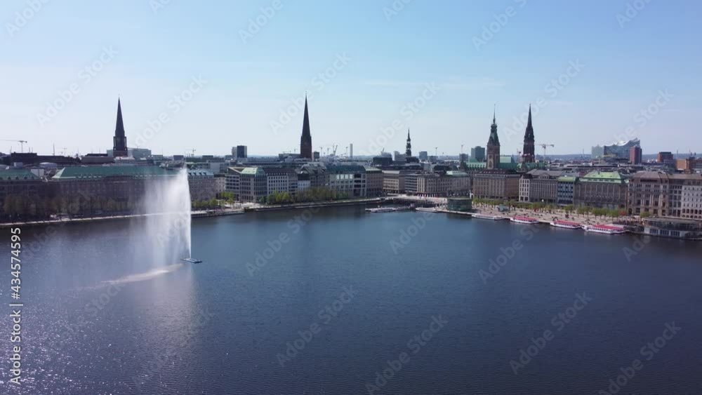 The beautiful city center of Hamburg with Alster River lake - aerial photography The beautiful city center of Hamburg with Alster River lake - aerial photography