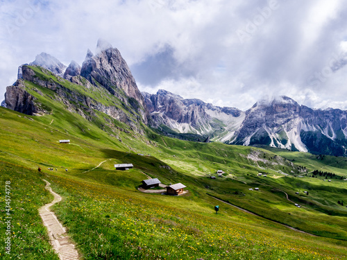 Trail from Seceda in Dolomites Italy