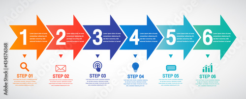 Timeline infographics design template with 6 options, process diagram