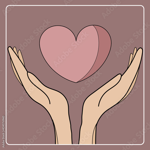 Two Hands Holding Heart Love World Tenderness Illustration