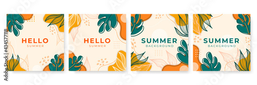 Social media stories and post creative Vector set. Background template with copy space for text and images design by abstract colored shapes, line arts , Tropical leaves warm color of the earth tone 