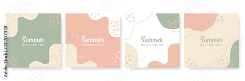 Social media stories and post creative Vector set. Background template with copy space for text and images design by abstract colored shapes, line arts , Tropical leaves warm color of the earth tone
