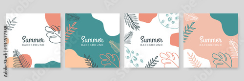 Social media stories and post creative Vector set. Background template with copy space for text and images design by abstract colored shapes, line arts , Tropical leaves warm color of the earth tone
