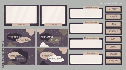 Twitch stream overlay with screen, panel, button elements in green and pink. UI background for online cybersport player background