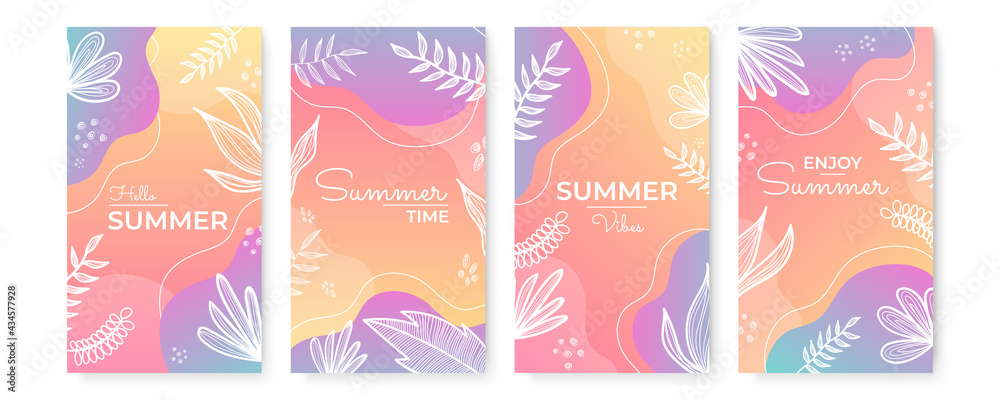 Vector set of social media stories design templates, backgrounds with copy space for text - summer landscape
