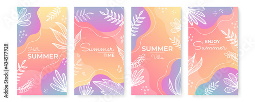Vector set of social media stories design templates, backgrounds with copy space for text - summer landscape