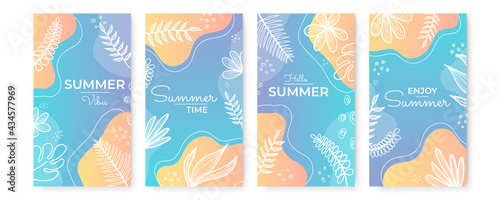 Vector set of social media stories design templates, backgrounds with copy space for text - summer landscape