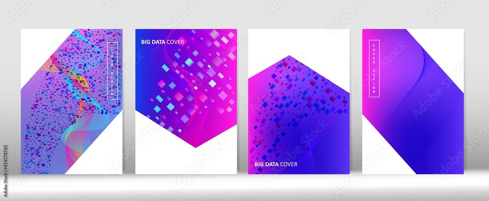 Minimal Covers Set. Grunge Computing Music Wallpaper Big Data Neon Tech  Magazine. Blue Stock Vector | Adobe Stock