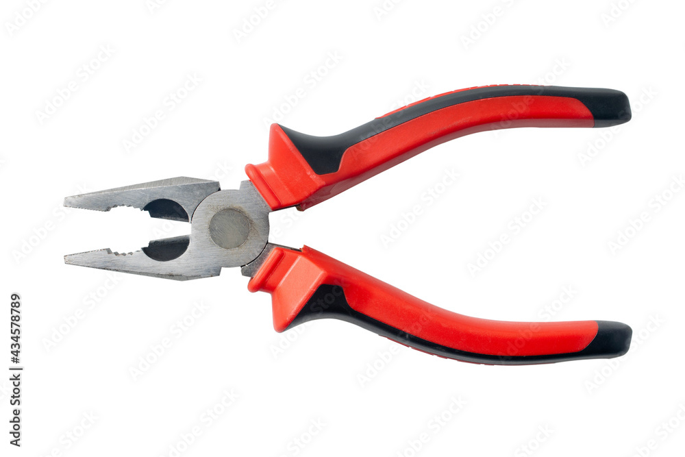 Pliers red and black color on white background. This has clipping path. Pliers red and black color on white background. This has clipping path.