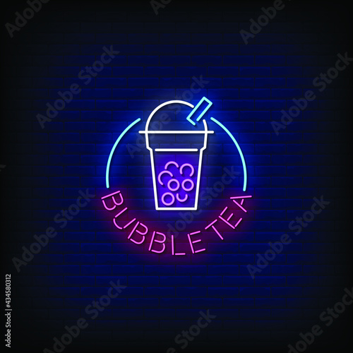 Bubble Tea Neon Signs Style Text Vector