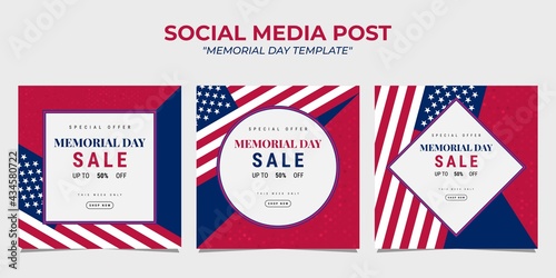 Memorial day Social media post template design with the national flag of the United States of America