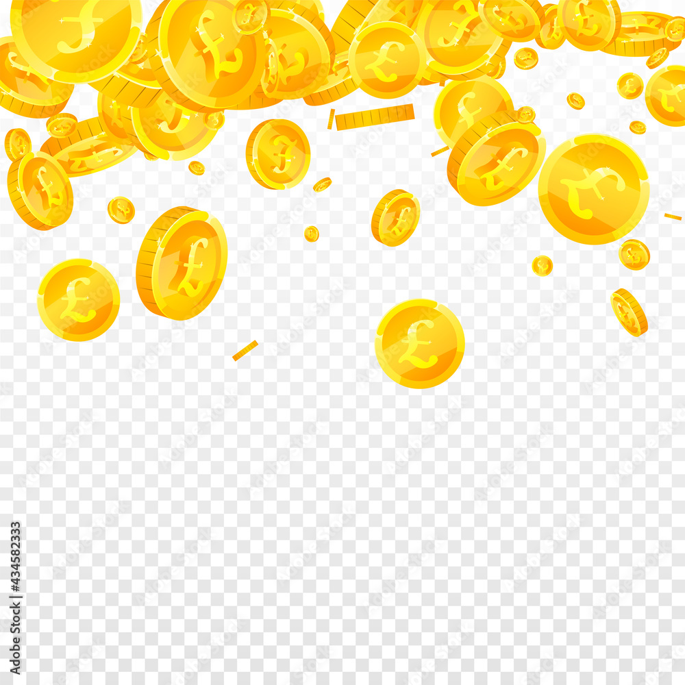 British pound coins falling. Exotic scattered GBP coins. United Kingdom money. Radiant jackpot, wealth or success concept. Vector illustration. British pound coins falling. Exotic scattered GBP coins. United Kingdom money. Radiant jackpot, wealth or success concept. Vector illustration.